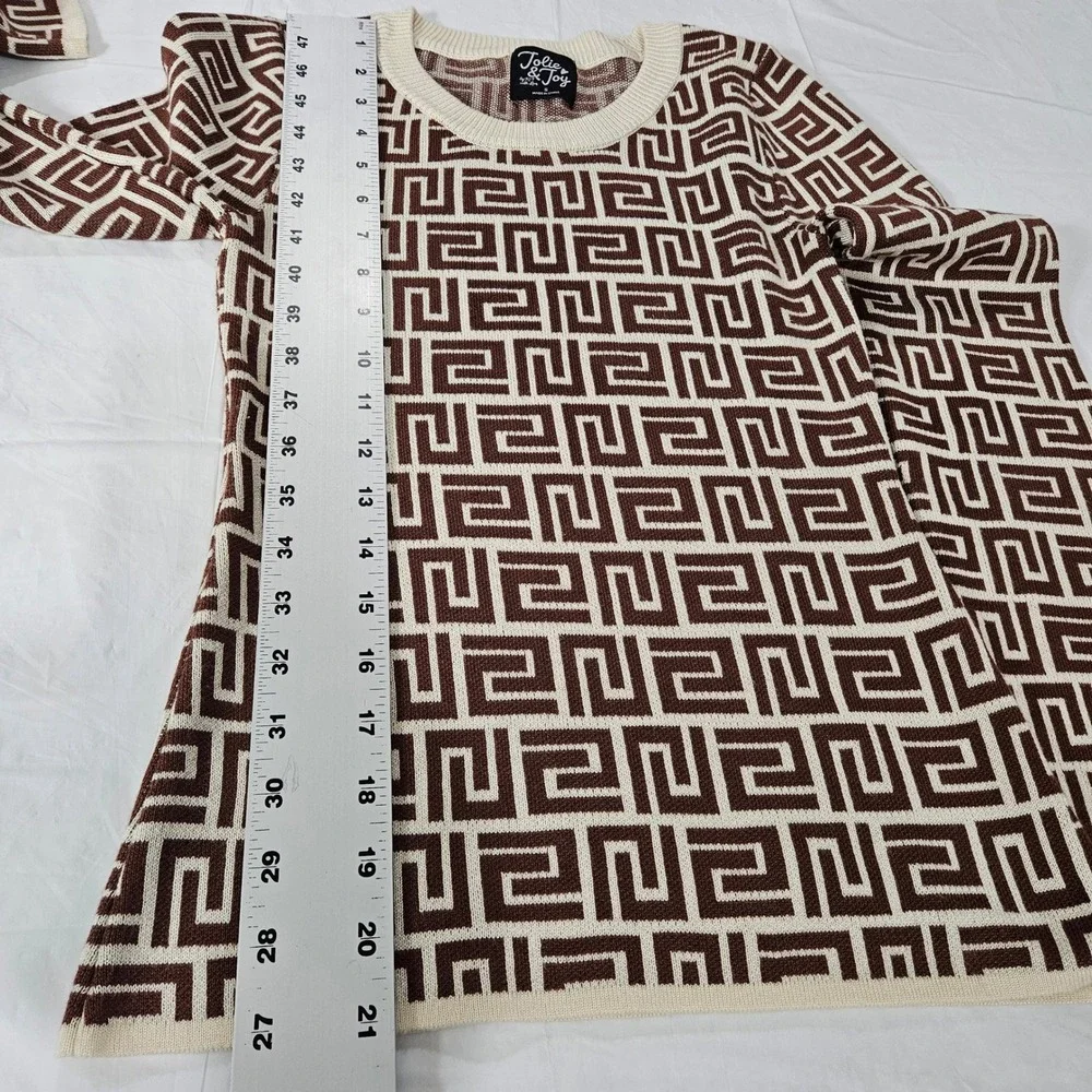Jolie & Joy Womens Brown Cream Greek Key Geometric Knit Top J4M2575S Small